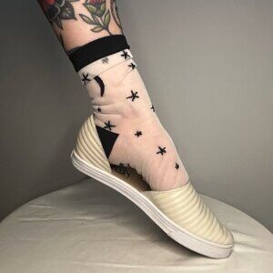 Vans Slip On Skimmer White Leather Moto Flat Sandals